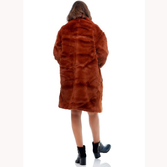 💥SHOWSTOPPER💥NATIVE YOUTH The Casia Luxurious Faux Mink Coat in Rust - Picture 2 of 16